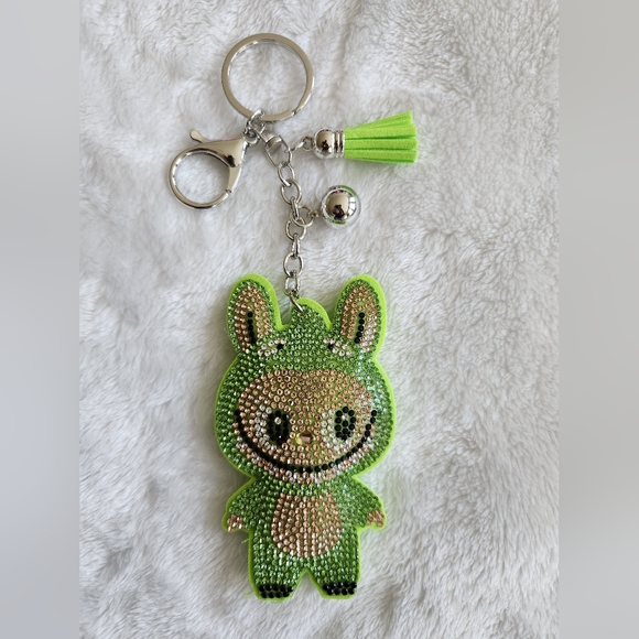 Accessories - Green Rhinestone Labubu Keychain Bag Charm